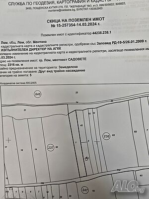 Парцел гр. Лом, Садовете Продажа 2316 кв.м Не находится в планировке Без электричества Без воды | Участки под застройку, Инвестиционные проекты | Садовете Лом
